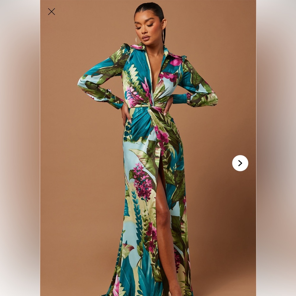 Fashion Nova Vibrant Floral Long Sleeve Dress